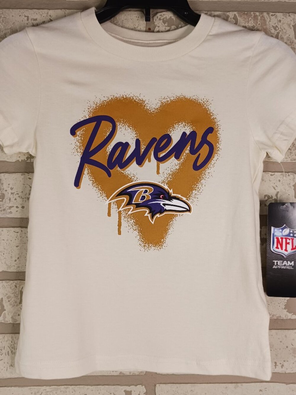 Baltimore Ravens Girls Youth Size Medium (5/6) T Shirt Tan Short Sleeve NFL